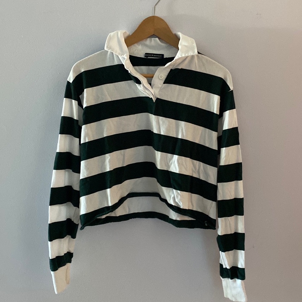 Brandy Melville Green and White Collared Top
